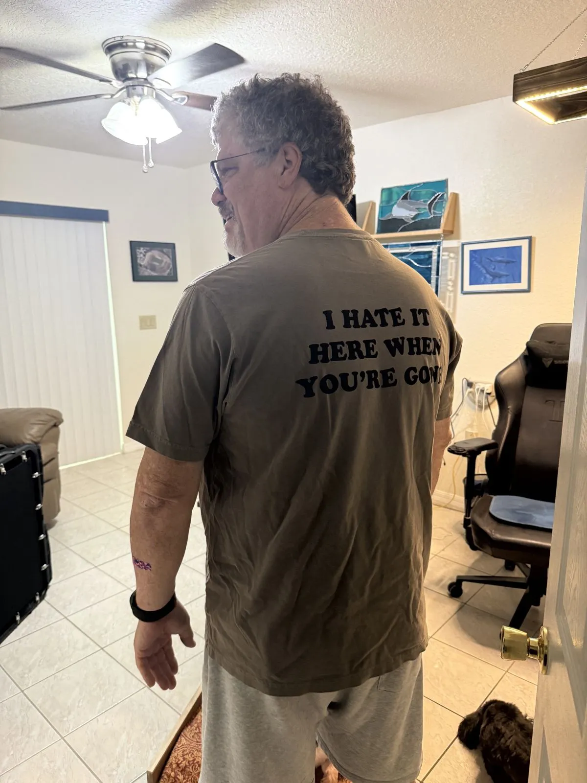 David at home in a favorite t-shirt.
